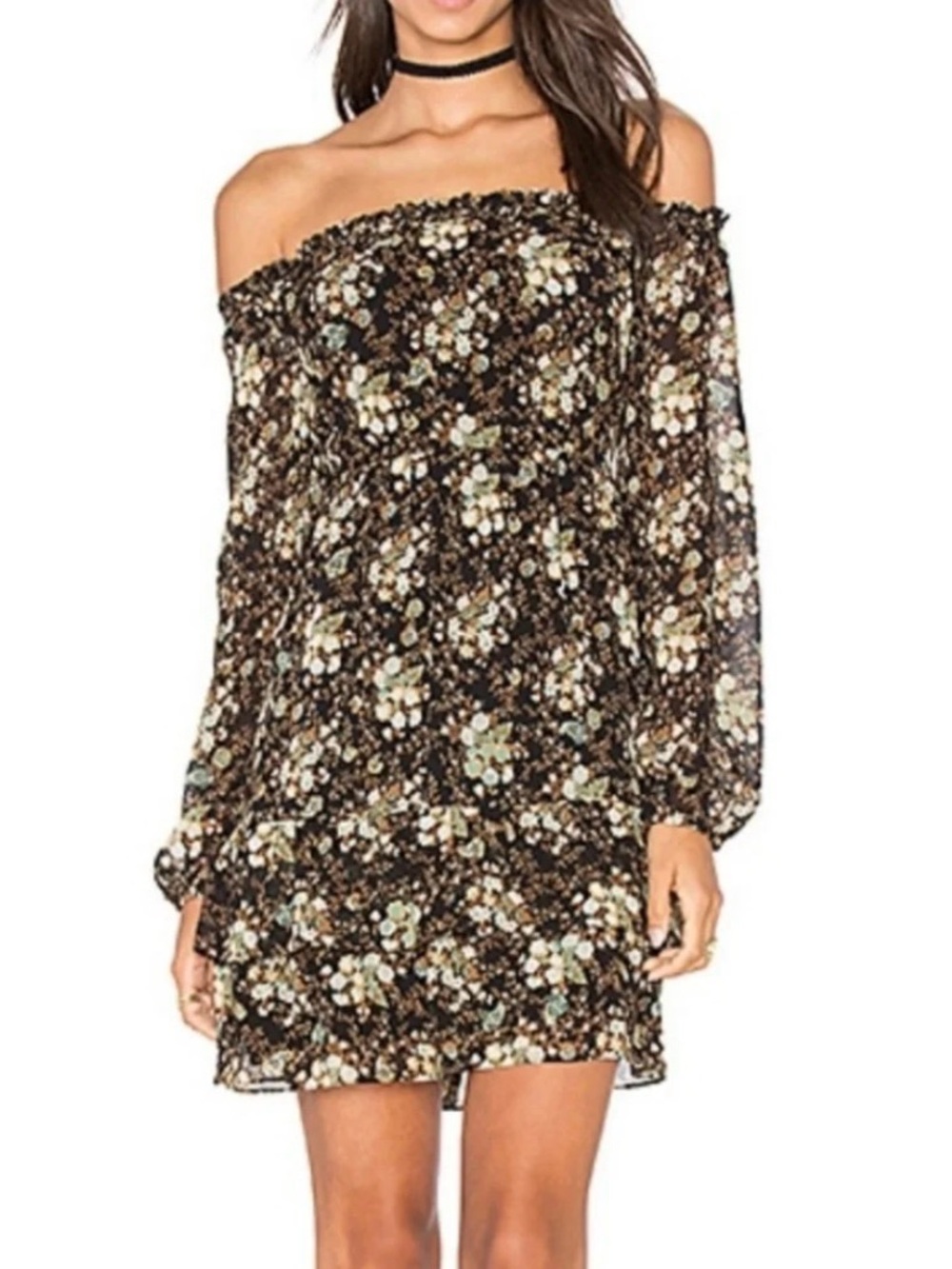 NWT WAYF Off-Shoulder Floral Black Mini Dress Medium